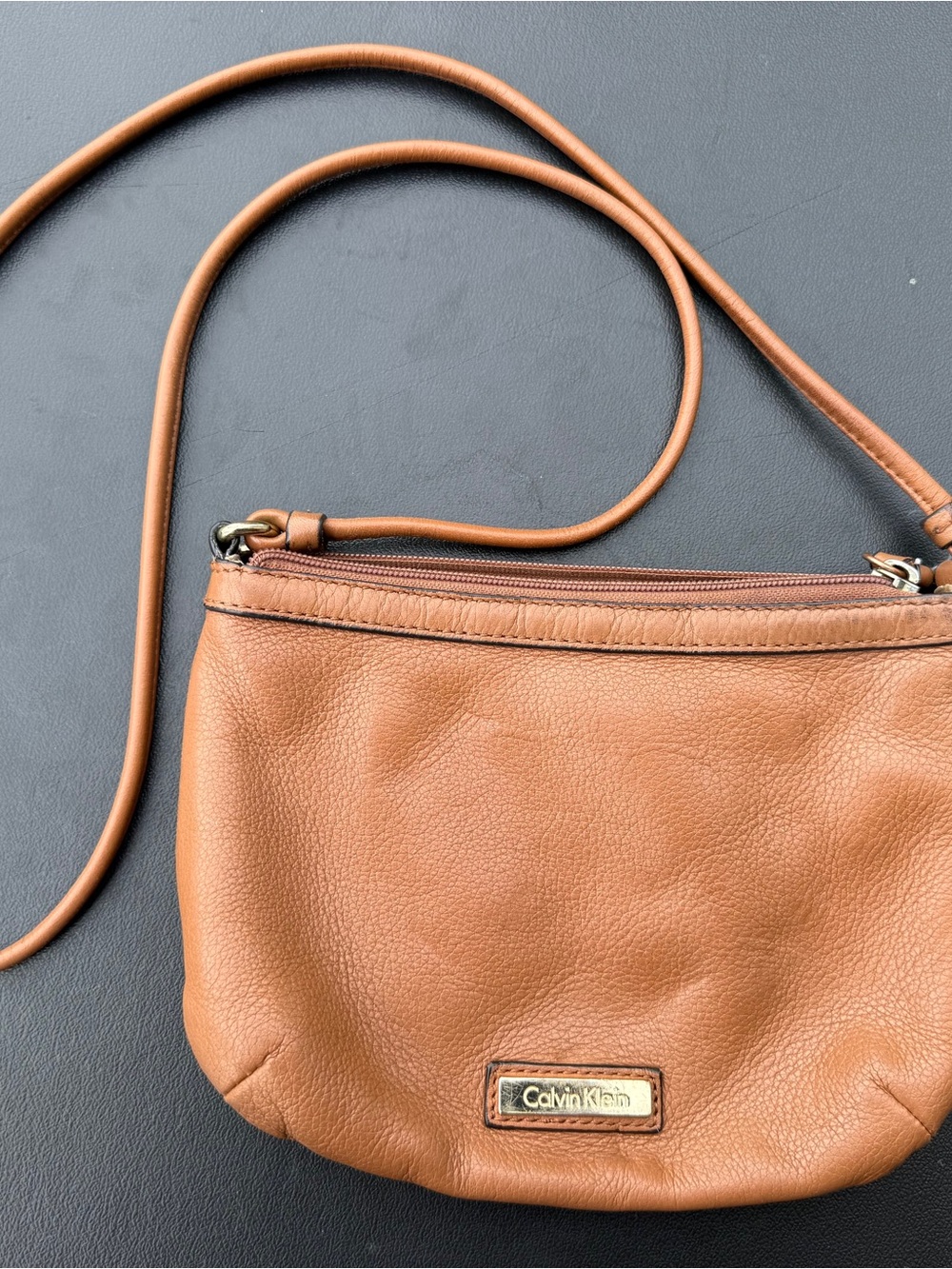 Calvin Klein Cognac Brown Leather Crossbody Bag
